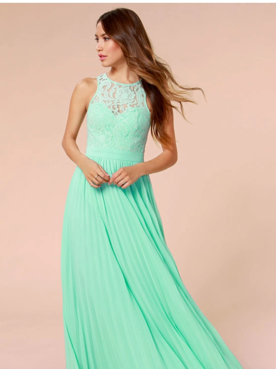 Mint Green/ Aqua Lace Halter Maxi Dress Lulu's X Bariano Small